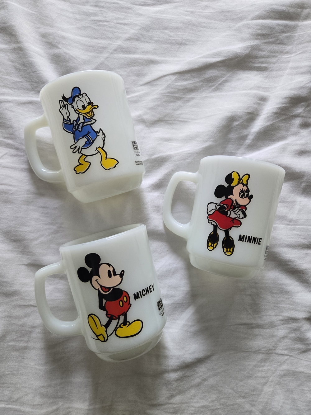 Vintage Anchor Hocking Disney Pepsi Mugs Set | Mickey Minnie Donald Milk Glass
